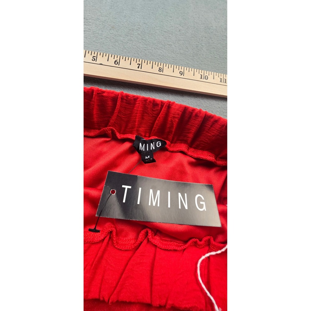 Timing Womens Red Black Tiered Mini Skirt Scallop Trim Elastic Waist MEDIUM NWT - Picture 6 of 6